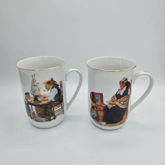 Mugs Norman Rockwell vintage Museum Porcelain Coffee Tea Cups Mugs 1982 Set - Picture 8 of 11